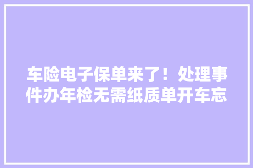 车险电子保单来了！处理事件办年检无需纸质单开车忘贴交强险标志也不会罚款了 车险电子保单来了！处理事件办年检无需纸质单开车忘贴交强险标志也不会罚款了 智能科技