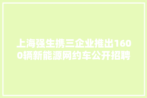 上海强生携三企业推出1600辆新能源网约车公开招聘司机