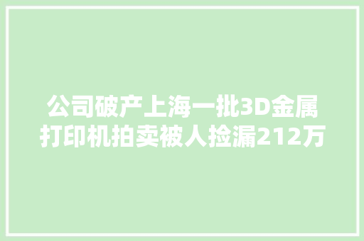公司破产上海一批3D金属打印机拍卖被人捡漏212万买下 公司破产上海一批3D金属打印机拍卖被人捡漏212万买下 人工智能