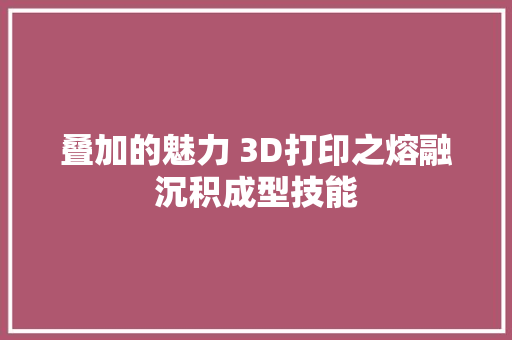 叠加的魅力 3D打印之熔融沉积成型技能
