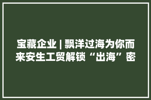 宝藏企业 | 飘洋过海为你而来安生工贸解锁“出海”密码 宝藏企业 | 飘洋过海为你而来安生工贸解锁“出海”密码 人工智能