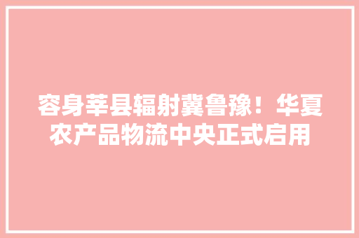 容身莘县辐射冀鲁豫！华夏农产品物流中央正式启用 容身莘县辐射冀鲁豫！华夏农产品物流中央正式启用 智能家居