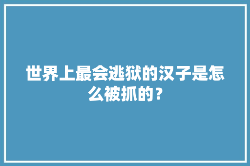 世界上最会逃狱的汉子是怎么被抓的？ 世界上最会逃狱的汉子是怎么被抓的？ 互联通信