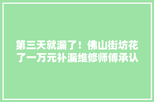 第三天就漏了！佛山街坊花了一万元补漏维修师傅承认：“我无天资！”