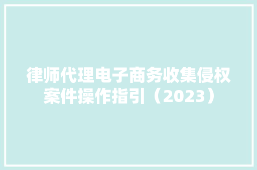 律师代理电子商务收集侵权案件操作指引（2023）
