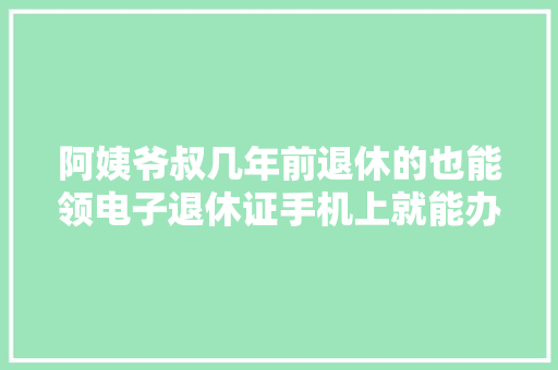 阿姨爷叔几年前退休的也能领电子退休证手机上就能办