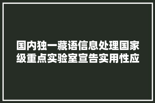 国内独一藏语信息处理国家级重点实验室宣告实用性应用产品