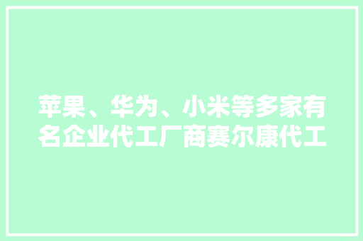 苹果、华为、小米等多家有名企业代工厂商赛尔康代工案例汇总 苹果、华为、小米等多家有名企业代工厂商赛尔康代工案例汇总 智能科技