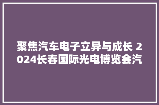 聚焦汽车电子立异与成长 2024长春国际光电博览会汽车电子会议举行