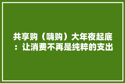 共享购（嗨购）大年夜起底：让消费不再是纯粹的支出而是投资的开始