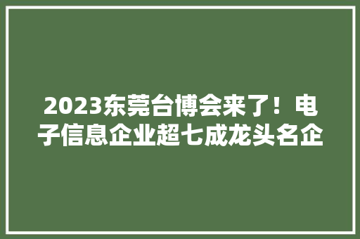 2023东莞台博会来了！电子信息企业超七成龙头名企云集 2023东莞台博会来了！电子信息企业超七成龙头名企云集 人工智能