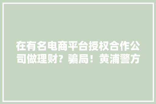 在有名电商平台授权合作公司做理财？骗局！黄浦警方捣毁一集资诱骗犯罪团伙
