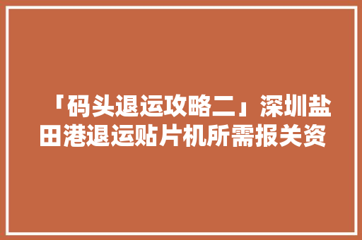 「码头退运攻略二」深圳盐田港退运贴片机所需报关资料介绍 「码头退运攻略二」深圳盐田港退运贴片机所需报关资料介绍 智能家居