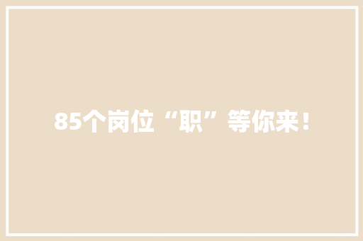 85个岗位“职”等你来！