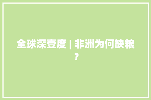 全球深壹度 | 非洲为何缺粮？