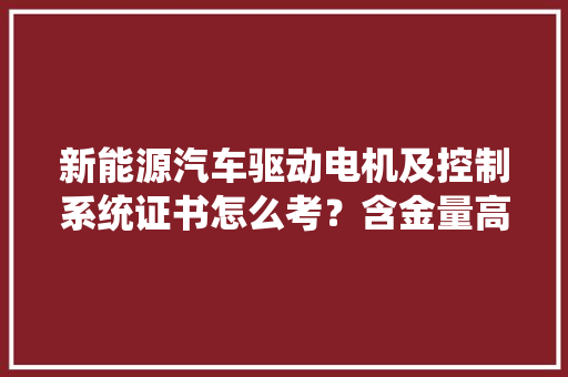 新能源汽车驱动电机及控制系统证书怎么考？含金量高吗？