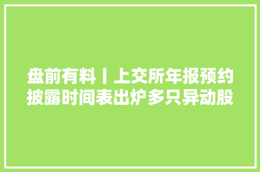 盘前有料丨上交所年报预约披露时间表出炉多只异动股提示风险…重要消息还有这些 盘前有料丨上交所年报预约披露时间表出炉多只异动股提示风险…重要消息还有这些 人工智能