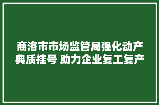 商洛市市场监管局强化动产典质挂号 助力企业复工复产 商洛市市场监管局强化动产典质挂号 助力企业复工复产 人工智能