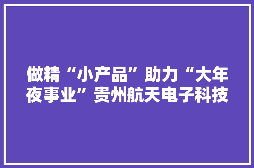 做精“小产品”助力“大年夜事业”贵州航天电子科技有限公司加快实现高质量成长见闻