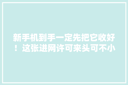 新手机到手一定先把它收好！这张进网许可来头可不小
