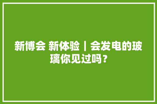 新博会 新体验｜会发电的玻璃你见过吗？ 新博会 新体验｜会发电的玻璃你见过吗？ 互联通信