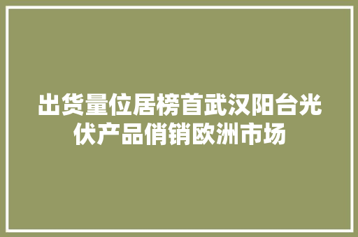 出货量位居榜首武汉阳台光伏产品俏销欧洲市场