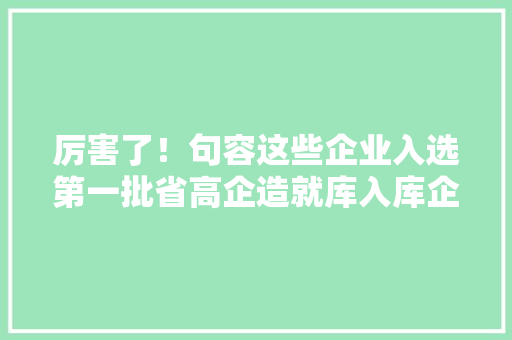 厉害了！句容这些企业入选第一批省高企造就库入库企业 厉害了！句容这些企业入选第一批省高企造就库入库企业 智能科技