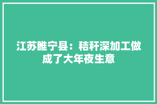 江苏睢宁县：秸秆深加工做成了大年夜生意