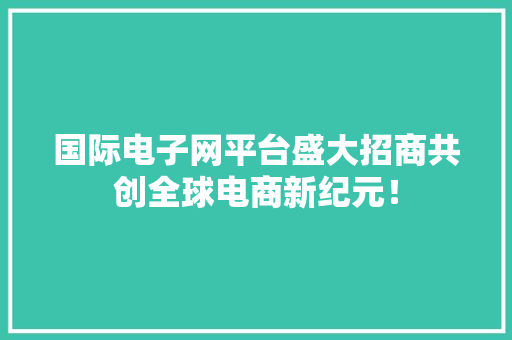 国际电子网平台盛大招商共创全球电商新纪元！
