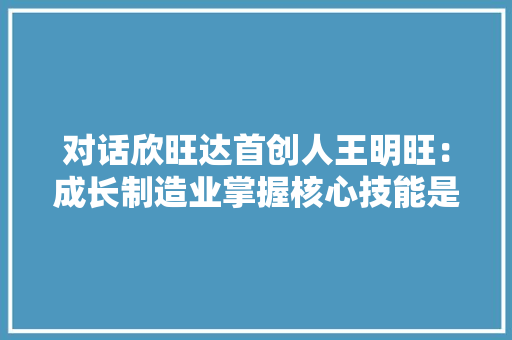 对话欣旺达首创人王明旺：成长制造业掌握核心技能是王道