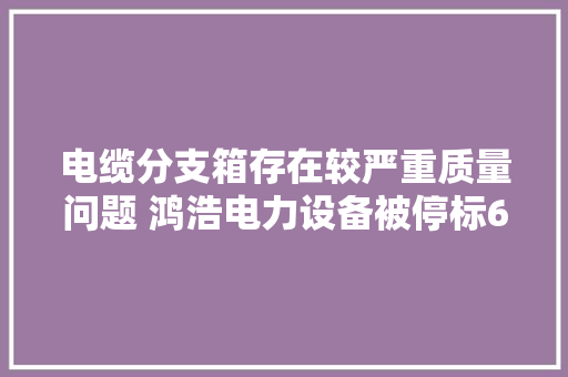 电缆分支箱存在较严重质量问题 鸿浩电力设备被停标6个月
