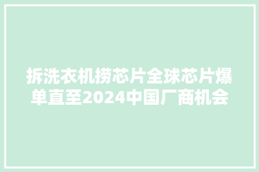 拆洗衣机捞芯片全球芯片爆单直至2024中国厂商机会来了