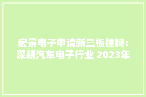 宏景电子申请新三板挂牌：深耕汽车电子行业 2023年净利润增速超360%