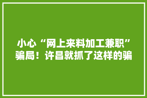 小心“网上来料加工兼职”骗局！许昌就抓了这样的骗子