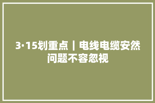 3·15划重点｜电线电缆安然问题不容忽视