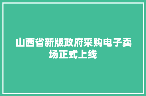 山西省新版政府采购电子卖场正式上线