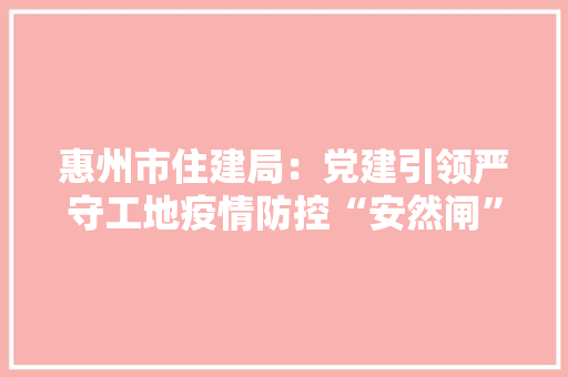 惠州市住建局：党建引领严守工地疫情防控“安然闸” 惠州市住建局：党建引领严守工地疫情防控“安然闸” 人工智能