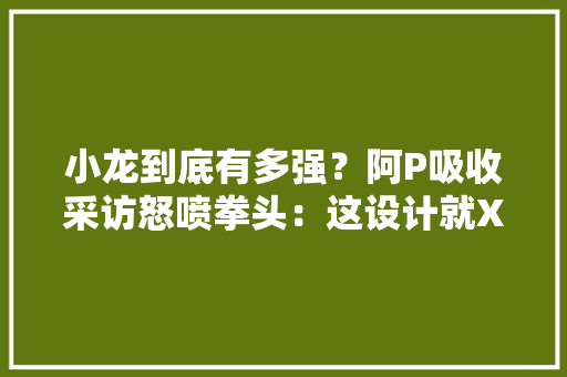 小龙到底有多强？阿P吸收采访怒喷拳头：这设计就XX离谱 小龙到底有多强？阿P吸收采访怒喷拳头：这设计就XX离谱 智能家居