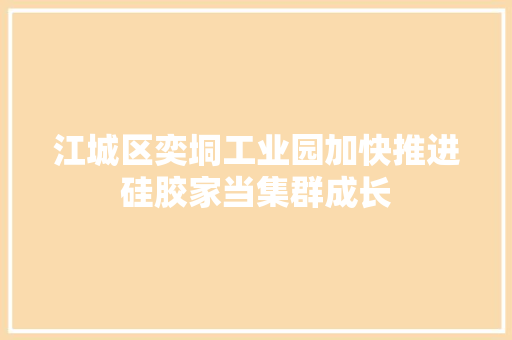 江城区奕垌工业园加快推进硅胶家当集群成长