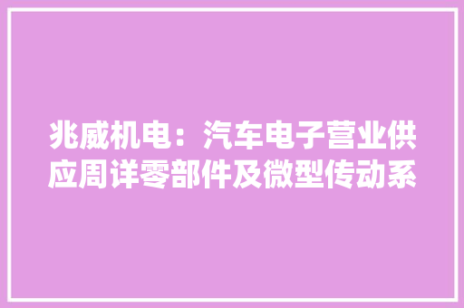 兆威机电：汽车电子营业供应周详零部件及微型传动系统工业装备领域周详核心部件进口替代 兆威机电：汽车电子营业供应周详零部件及微型传动系统工业装备领域周详核心部件进口替代 智能科技