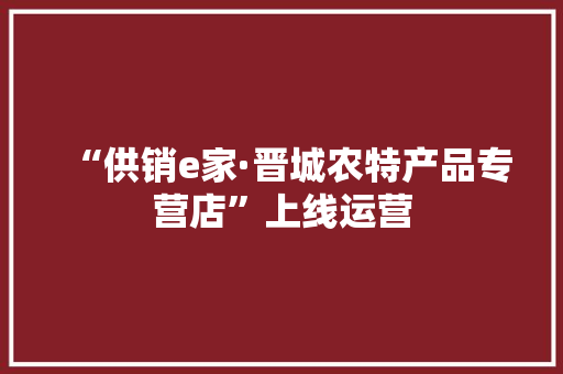 “供销e家·晋城农特产品专营店”上线运营