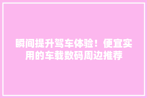 瞬间提升驾车体验！便宜实用的车载数码周边推荐 瞬间提升驾车体验！便宜实用的车载数码周边推荐 人工智能