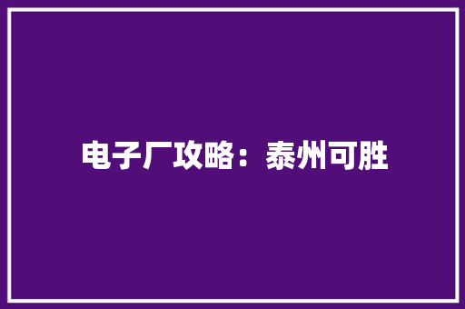 电子厂攻略：泰州可胜