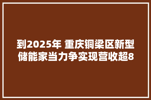 到2025年 重庆铜梁区新型储能家当力争实现营收超800亿元
