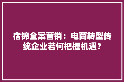 宿锦全案营销：电商转型传统企业若何把握机遇？ 宿锦全案营销：电商转型传统企业若何把握机遇？ 人工智能