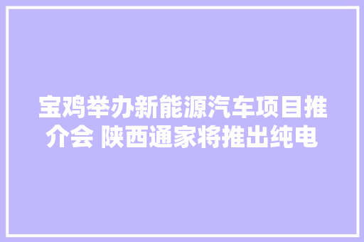 宝鸡举办新能源汽车项目推介会 陕西通家将推出纯电动SUV和MPV