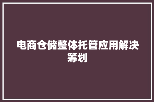 电商仓储整体托管应用解决筹划