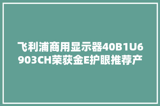 飞利浦商用显示器40B1U6903CH荣获金E护眼推荐产品 智能科技守护眼部健康