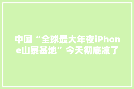 中国“全球最大年夜iPhone山寨基地”今天彻底凉了