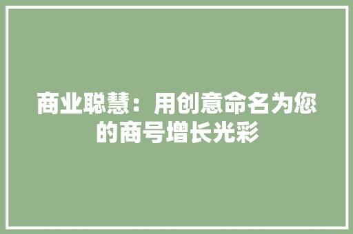 商业聪慧：用创意命名为您的商号增长光彩